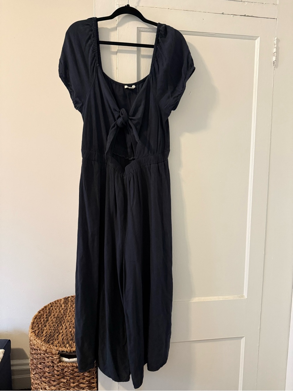 Women's Navy Tie-Front Midi Jumpsuit